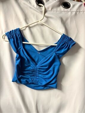 FP Movement by Free People Electric Blue Ruched V-Neck Crop Top